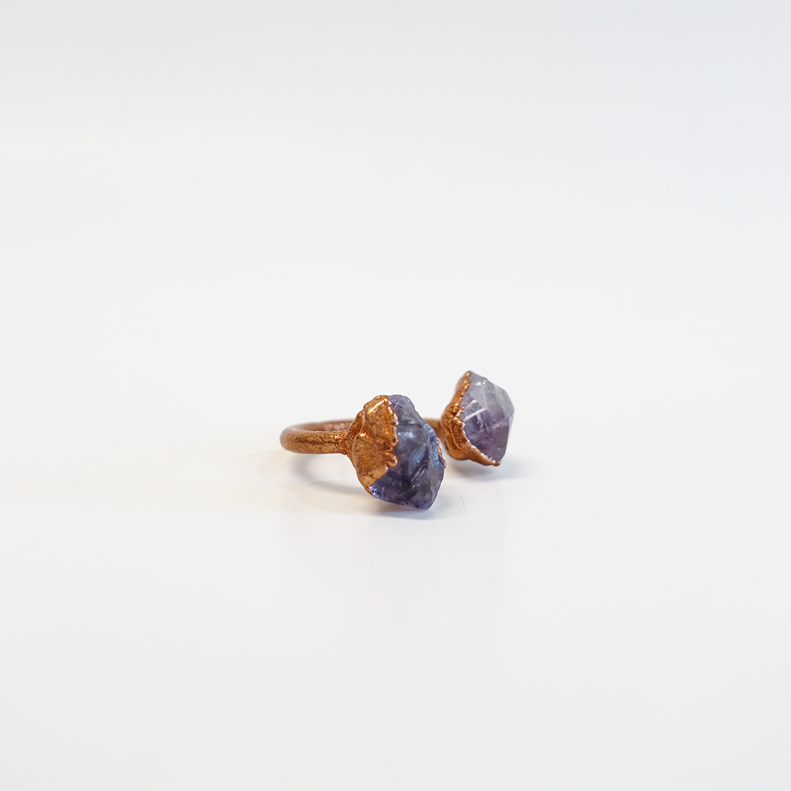 Amethyst 2-Stone Set Copper-Plated Ring (Size 4.25)