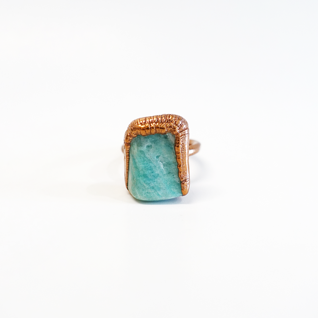 Amazonite Solitare Copper-Plated Ring (Size 4.5)