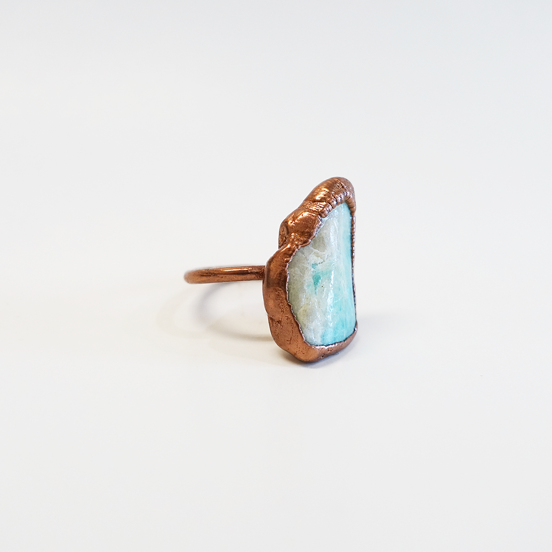 Amazonite Solitare Copper-Plated Ring (Size 5.5)