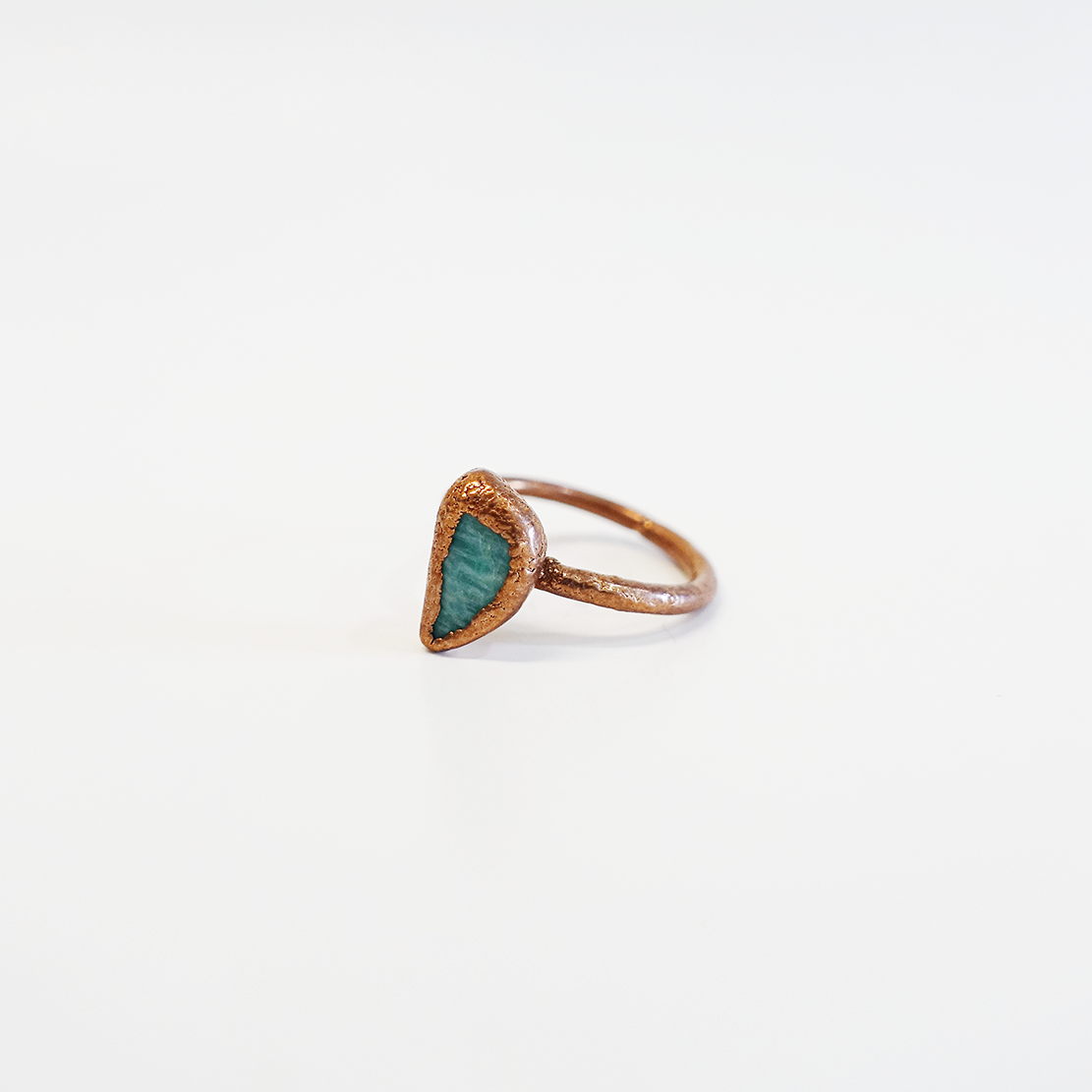 Amazonite Solitare Copper-Plated Ring (Size 8)