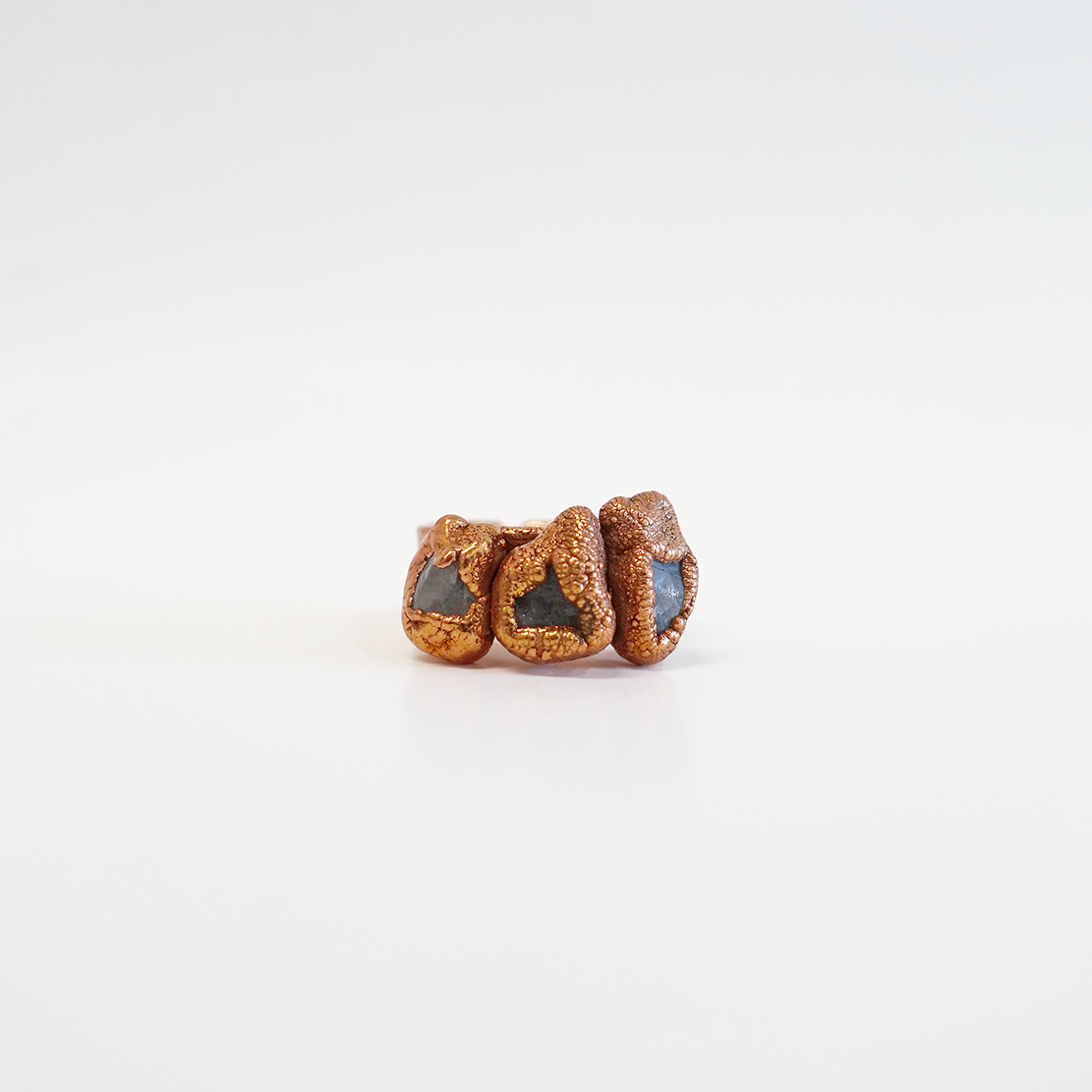 Smoky Quartz 3-Stone Set Copper-Plated Ring (Size 6)