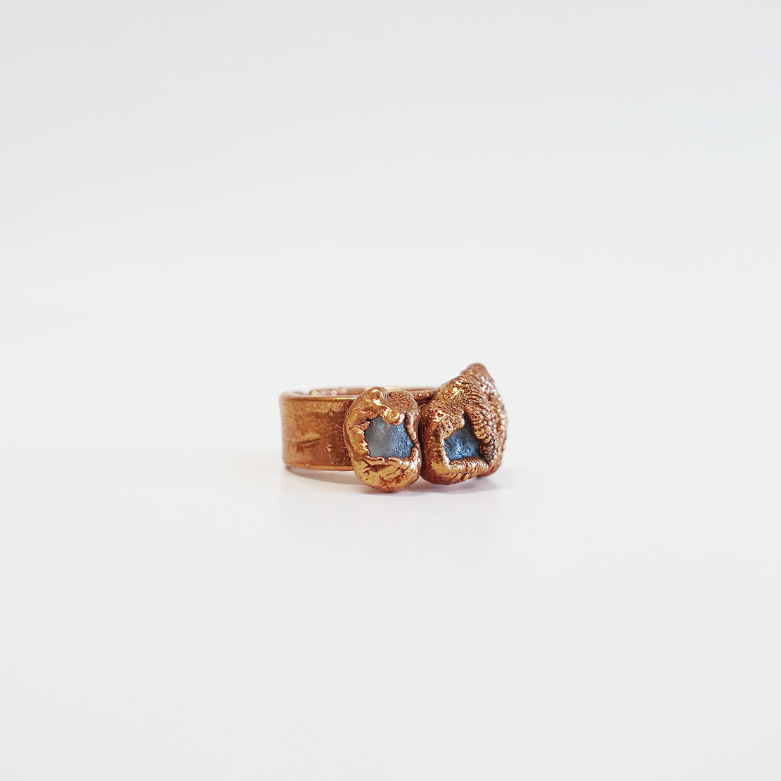 Smoky Quartz 3-Stone Set Copper-Plated Ring (Size 6)