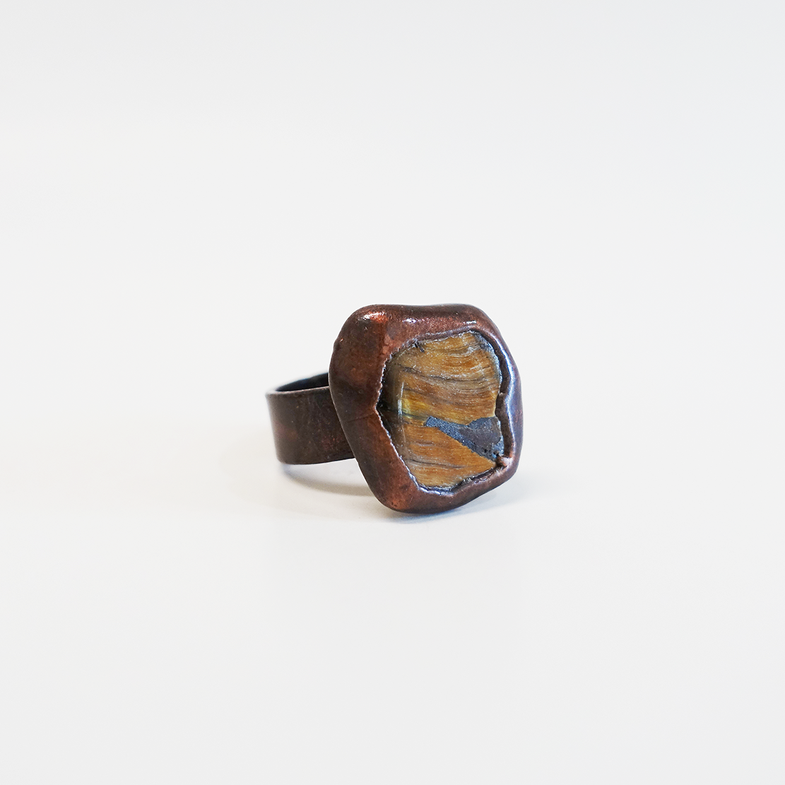 Tiger's Eye Solitare Copper-Plated Ring (Size 6.5)