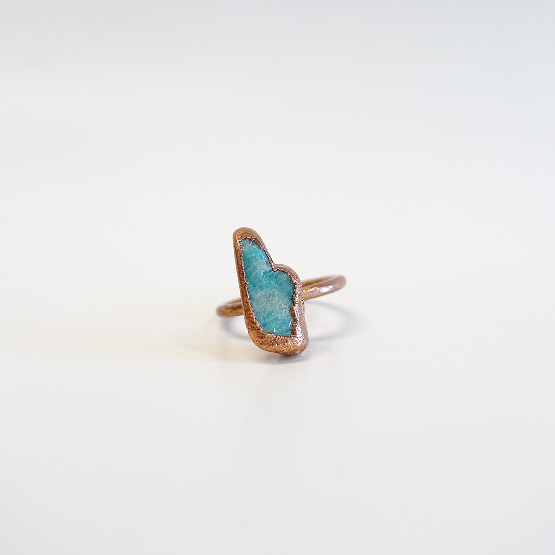 Amazonite Solitare Copper-Plated Ring (Size 6.5)