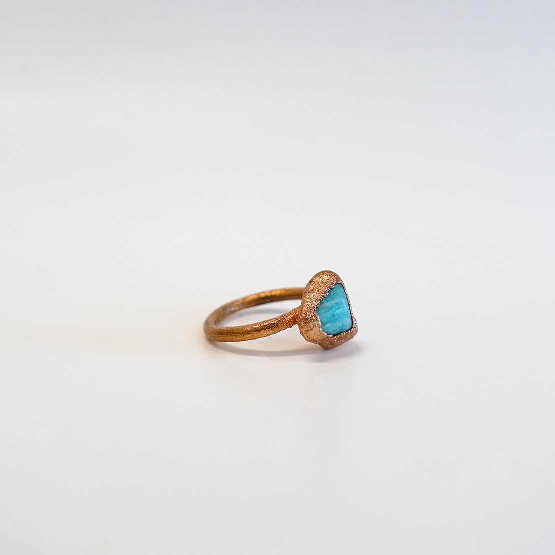 Amazonite Solitare Copper-Plated Ring (Size 5.5)