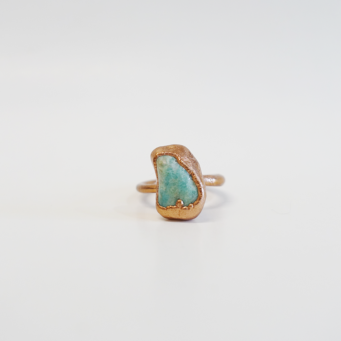 Amazonite Solitare Copper-Plated Ring (Size 7.5)
