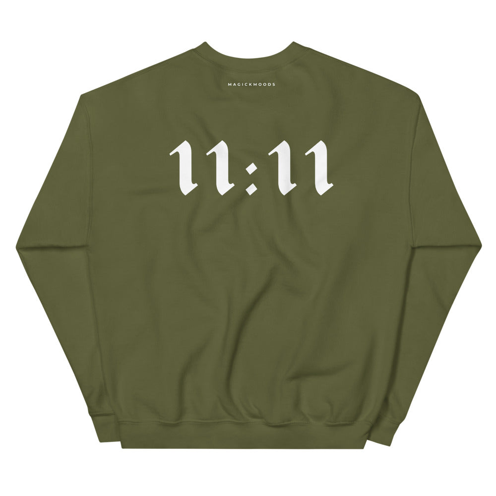 11:11 Angel Sweatshirt - Olive (Front+Back Design) *Ships separately