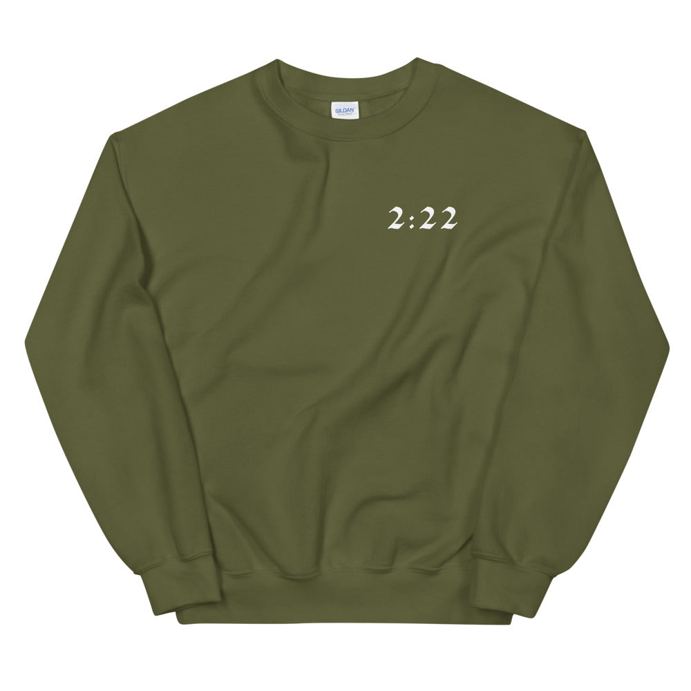 2:22 Angel Sweatshirt - Olive (Front+Back Design) *Ships separately